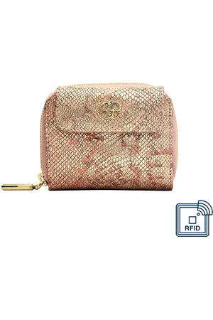 Eske Women Rose Textured Snake Print Leather Zip Around Wallet