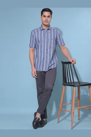 Crimsoune Club Striped Printed Spread Collar Slim Fit Casual Shirt