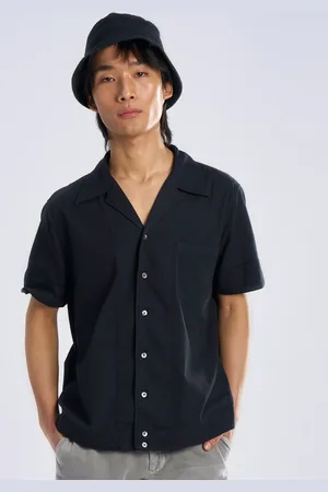 Terra Luna Men Cuban Collar Solid Khadi Casual Shirt