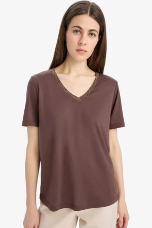 DeFacto Women V-Neck Extended Sleeves Pockets T-shirt
