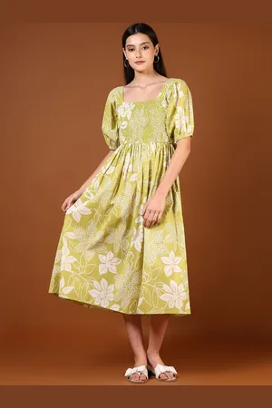 V-Mart Ethnic Printed Cambric Square Neck Midi Dress