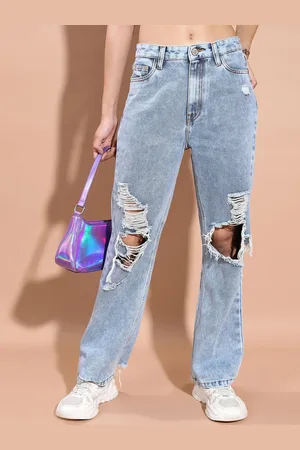 Tokyo Talkies Women Relaxed Fit Mildly Distressed Heavy Fade Stretchable Jeans