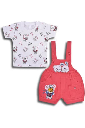 Wish Karo Boys Printed Short Sleeves T-shirt With Dungaree