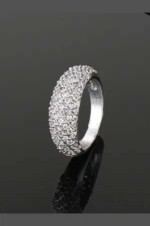 ESTELE Rhodium-Plated Cubic Zirconia-Studded Finger Ring