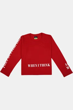 V-Mart Girls Typography Long Sleeve Cotton T-shirt