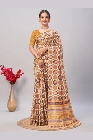 HERE&NOW Ajrak Block Block Print Saree