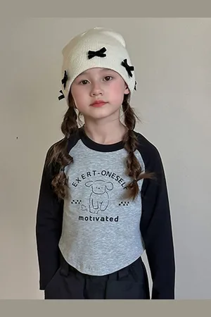 LULU & SKY Girls Mandarin Collar Raw Edge T-shirt