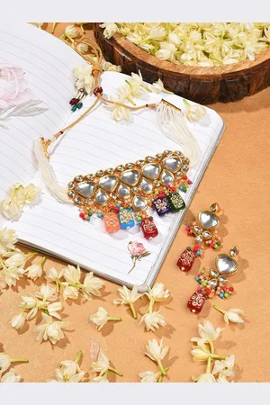 SOHI Gold-Plated Kundan-Studded & Beaded Jewellery Set