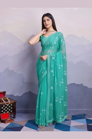 HERE&NOW Floral Sequinned Poly Chiffon Saree
