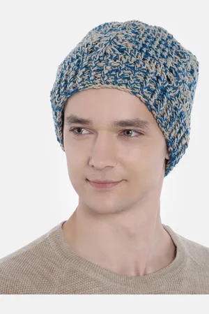 Magic Needles Men Blue & Beige Woollen Crochet Beanie