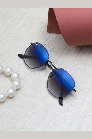 Ted Smith Unisex Blue Lens & Gunmetal-Toned Asymmetric UV Protected Sunglasses HEXON_C8