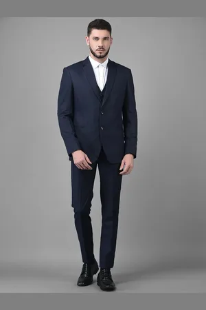 Canary London Men Navy Blue Solid Single-Breasted Slim-Fit 3-Piece Formal Suit