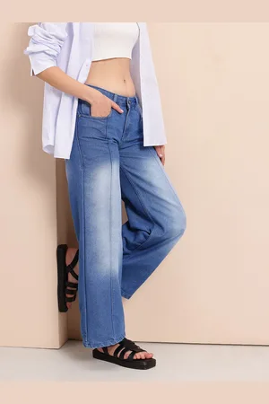 Mast & Harbour Women Panelled Wide Leg Light Fade Stretchable Jeans