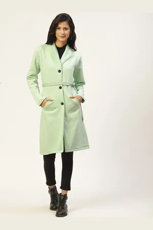 Belle Women Sea Green Fleece Lightweight Longline Tailored Jacket