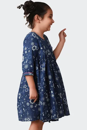 Fabindia Girls Floral Printed Cotton A-Line Dress