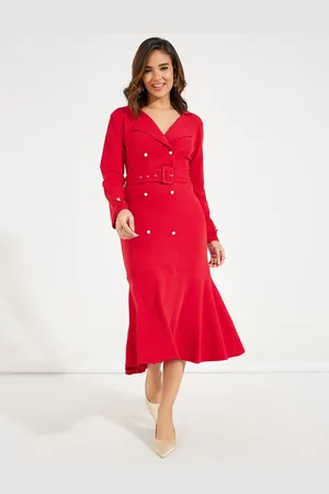 Styli Button Detail Belted Blazer Midi Dress