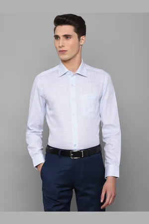 Louis Philippe Men Blue Slim Fit Grid Tattersall Checked Cotton Formal Shirt