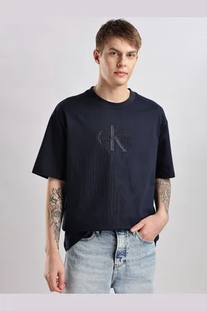 Calvin Klein Men Brand Logo Printed Drop-Shoulder Sleeves Pockets T-shirt