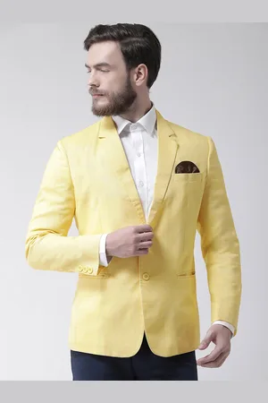 Hangup Men Yellow Solid Single Breasted Blazer
