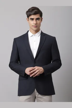 CANTABIL Men Navy Blue Solid Single Breasted Formal Blazer