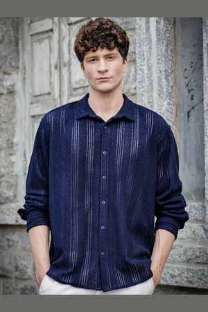 HERE&NOW Men Relaxed Fit Spread Collar Textured Casual Shirt