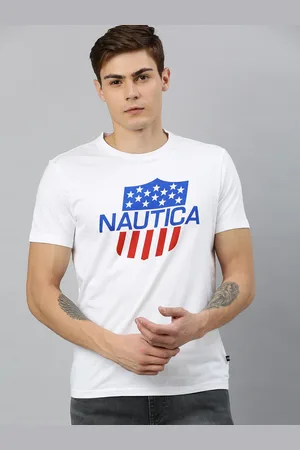 Nautica Men White Typography Print Round Neck Pure Cotton T-shirt