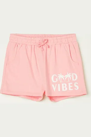 Lifestyle Girls Mid-Rise Typography Printed Pure Cotton Shorts