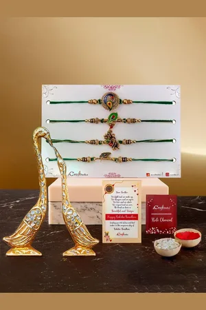 eCraftIndia Set Of 6 Rakhi With Swan Statues Gift Set