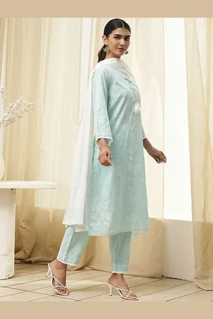 Biba Women Floral Printed Regular Pure Cotton Kurta with Trousers & With Dupatta