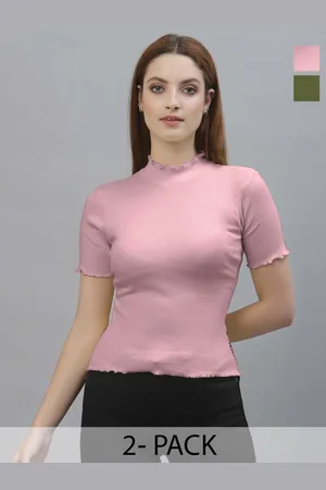 Friskers Women Pack Of 2 High Neck Cotton Fitted Top