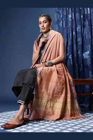 Taavi Zari Woven Tissue Dupatta with Contrast Border
