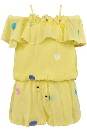 Wish Karo Girls Yellow & Green Printed Top with Shorts