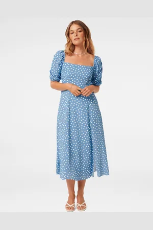 Forever New Polka Dot Printed Puff Sleeve Fit & Flare Midi Dress