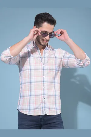 Crimsoune Club Tartan Checks Printed Spread Collar Cotton Slim Fit Casual Shirt