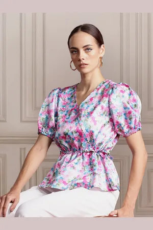 all about you Floral Print Puff Sleeve Cinched Waist Top