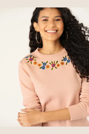 DressBerry Women Peach-Coloured Solid Pullover Sweater