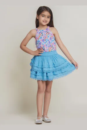 BAESD Girls Schiffli Flared Pure Cotton Mini Skirt
