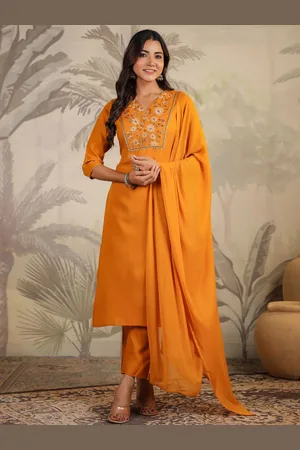 Janasya Women Floral Embroidered Regular Thread Work Pure Cotton Kurta with Trousers & With Dupatta