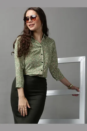 SHOWOFF Women Green Slim Fit Floral Printed Casual Shirt