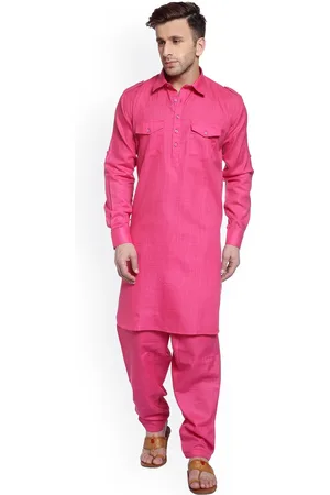 Hangup Men Pink Solid Straight Kurta