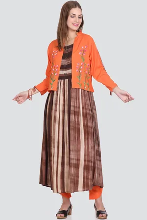 Elthia Round Neck Striped Regular Kurta & Palazzos With Waist Coat