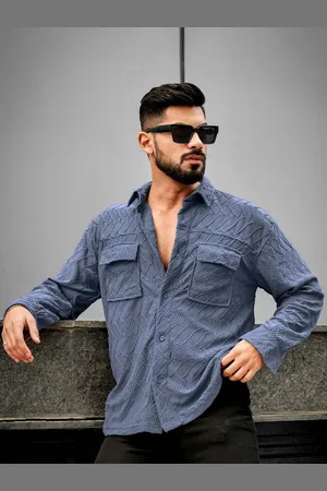 Maniac Men Spread Collar Comfort Self Design Oversized Shirt