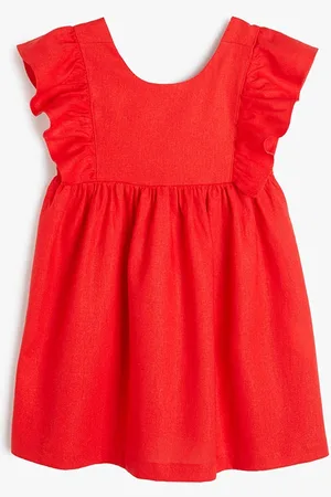 Koton Girls Flutter Sleeve Linen Fit & Flare Dress