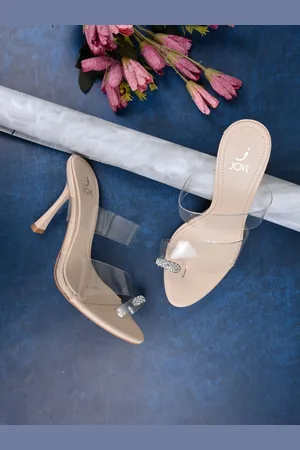 Jove Women Embellished PU Slim Heeled Sandals