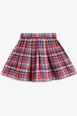 Campana Girls Checked Pure Cotton Gathered Or Pleated A-Line Above Knee Skirt