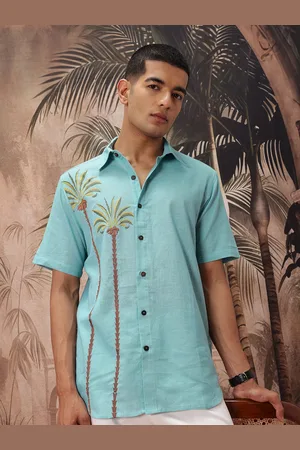 Sangria Tropical Embroidered Pure Cotton Shirt