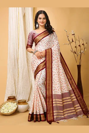HERE&NOW Floral Printed Zari Saree