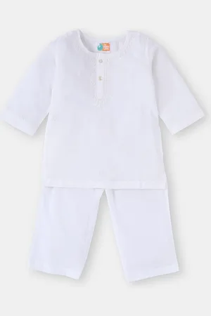 THE BABY LABEL Unisex Kids Floral Embroidered Regular Chikankari Pure Cotton Kurta with Pyjamas