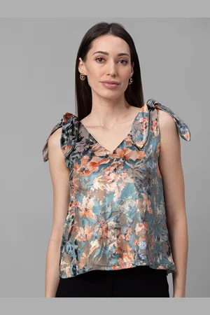 Globus Green Floral Print V-Neck Sleeveless Top