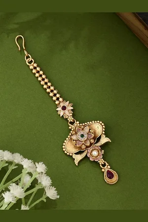 ATIBELLE Gold-Plated American Diamond Studded Maang Tikka Head Jewellery